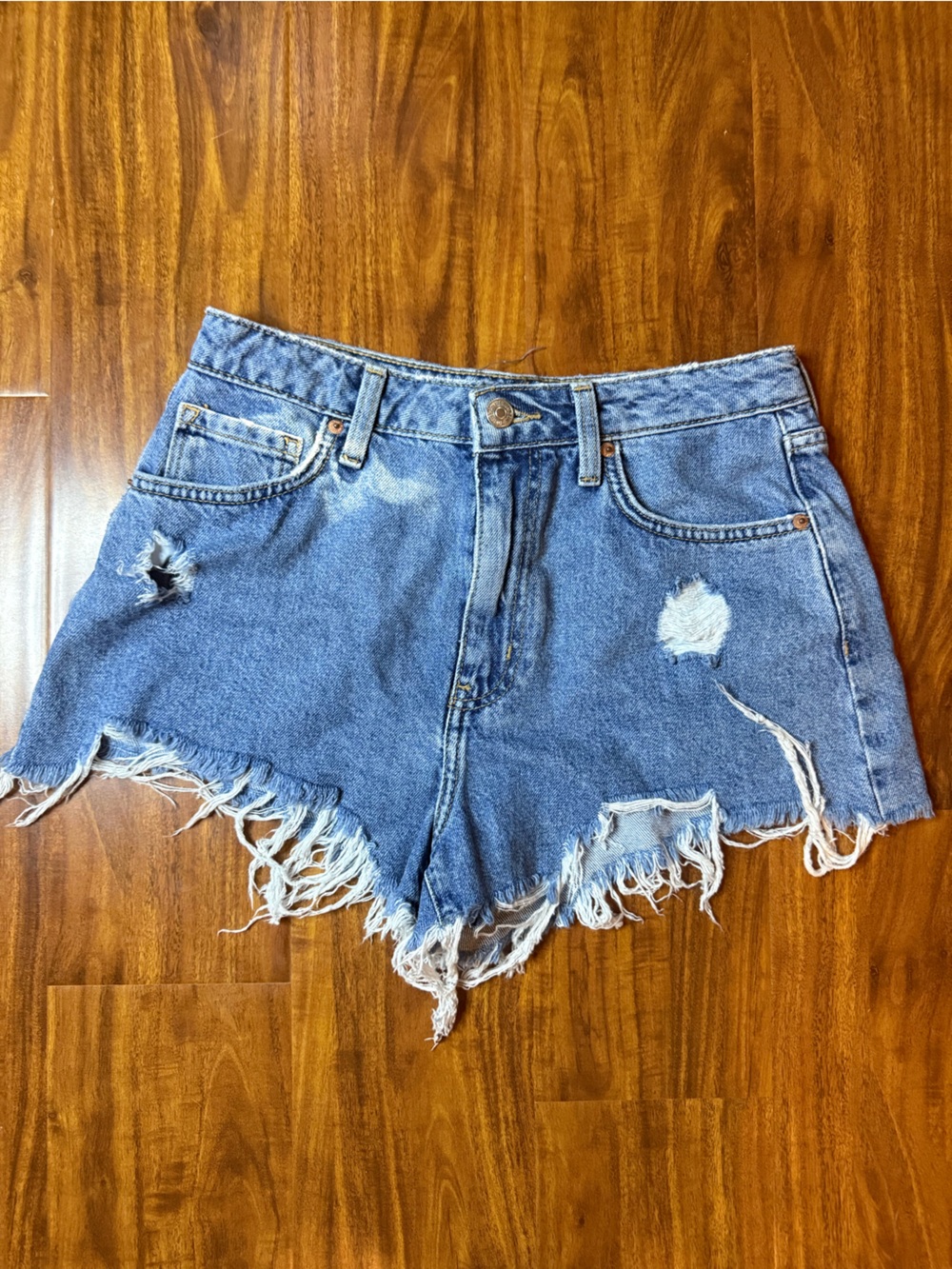 Forever 21 Light Blue Distressed Denim Crop Shorts